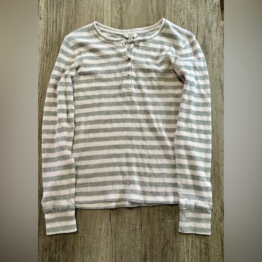 Lucky Brand Pink and Gray Striped Long Sleeve Top Size Medium